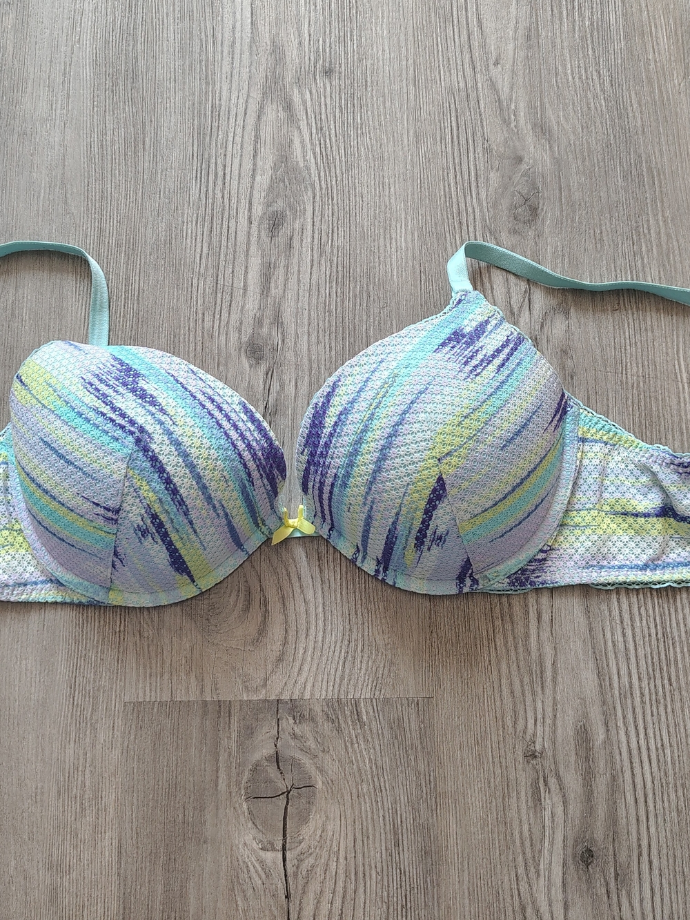 Victorias Secret 38C Bra Blue Print Padded Demi Underwire Back Closure Push Up